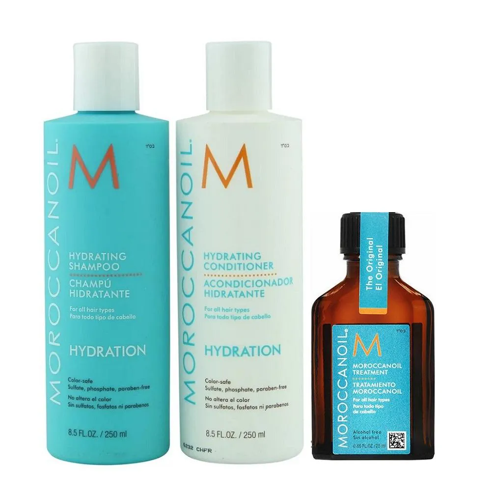 MOROCCANOIL HYDRATING SHAMPOO 250ML + CONDICIONADOR 250ML + ÓLEO 25ML