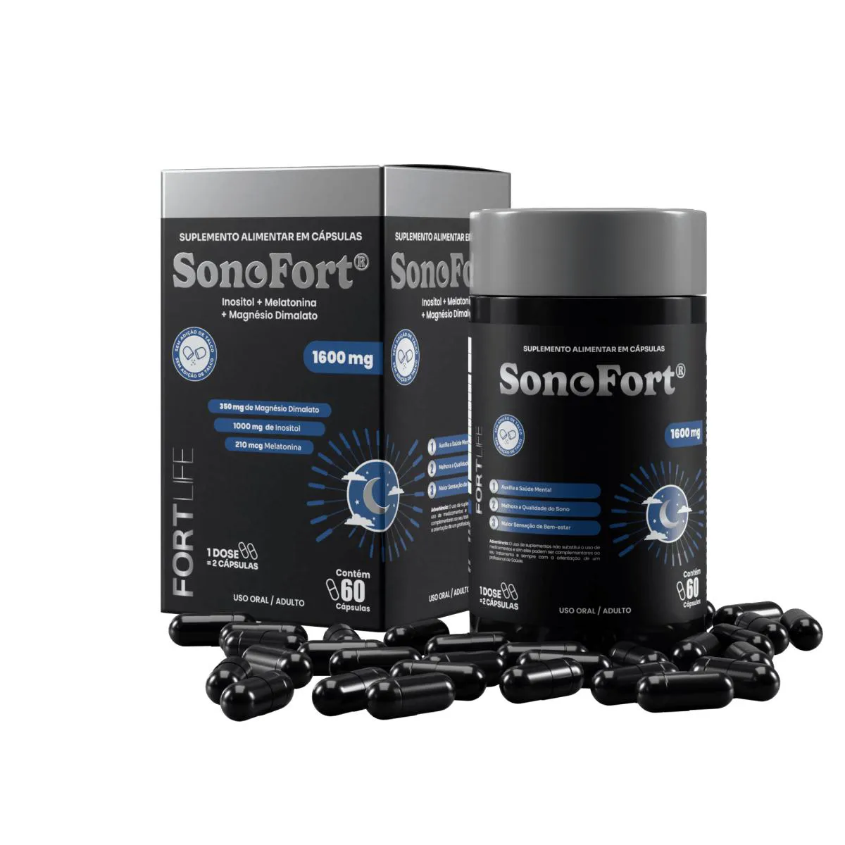 SONOFORT INOSITOL + MELATONINA + MAGNéSIO DIMALATO 1600MG COM 60 CáPSULAS FORTLIFE