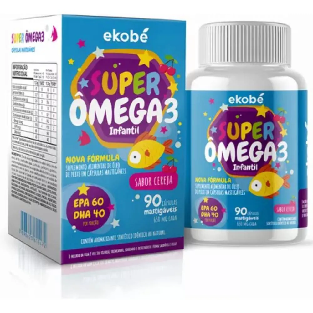 SUPER ÔMEGA 3 INFANTIL SABOR CEREJA 90 CáPSULAS MASTIGáVEIS EKOBé