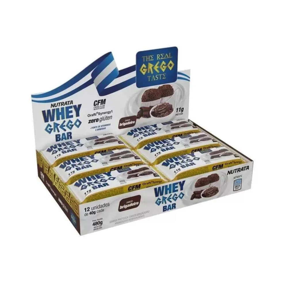 WHEY GREGO BAR CAIXA COM 12 UNIDADES (480G) - SABOR: BRIGADEIRO