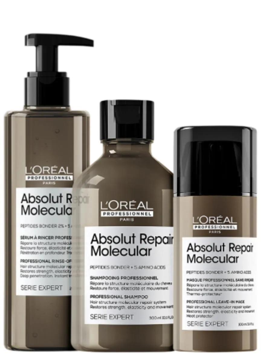 KIT LORéAL ABSOLUT REPAIR MOLECULAR SHAMPOO+ SéRUM+ LEAVEIN