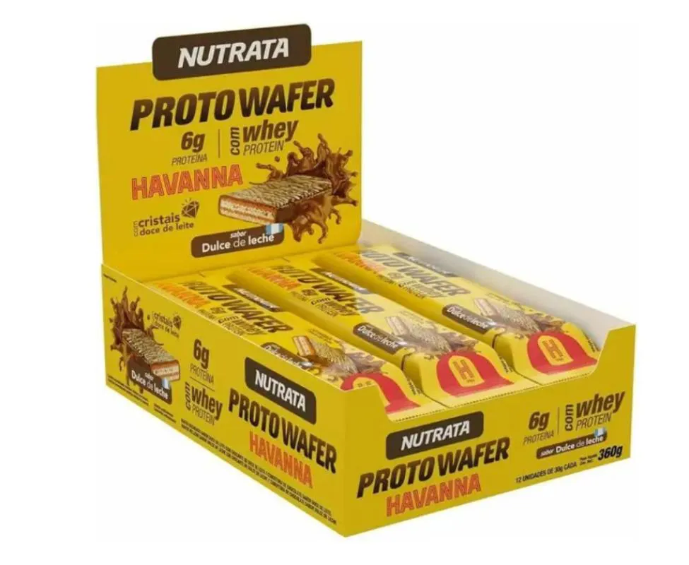 PROTO WAFER PROTOBAR HAVANNA CAIXA 12 UNIDADES - NUTRATA SABOR DOCE DE LEITE