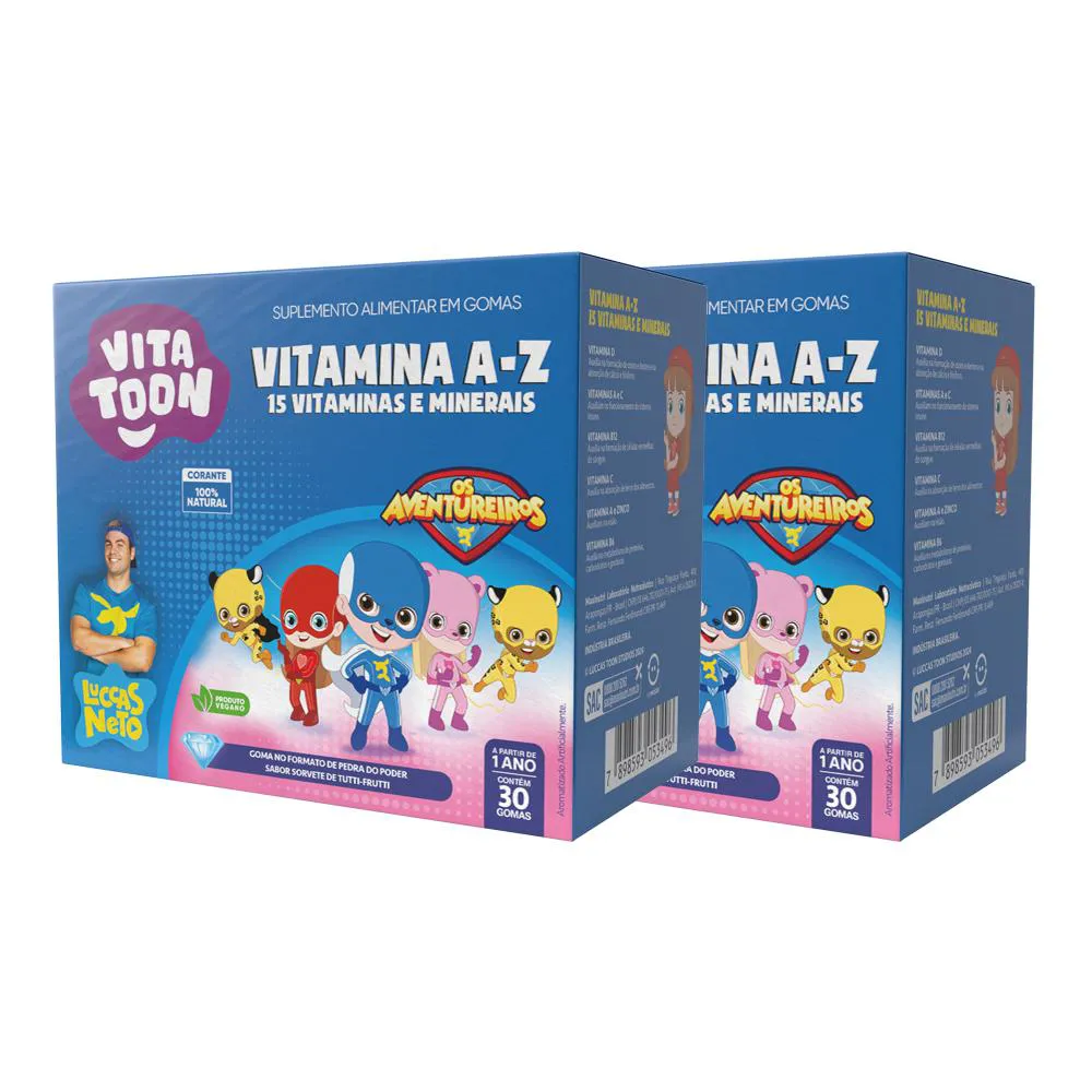 KIT 02 VITATOON POLIVITAMíNICO A-Z - SABOR TUTTI-FRUTTI  30 GOMAS MAXINUTRI