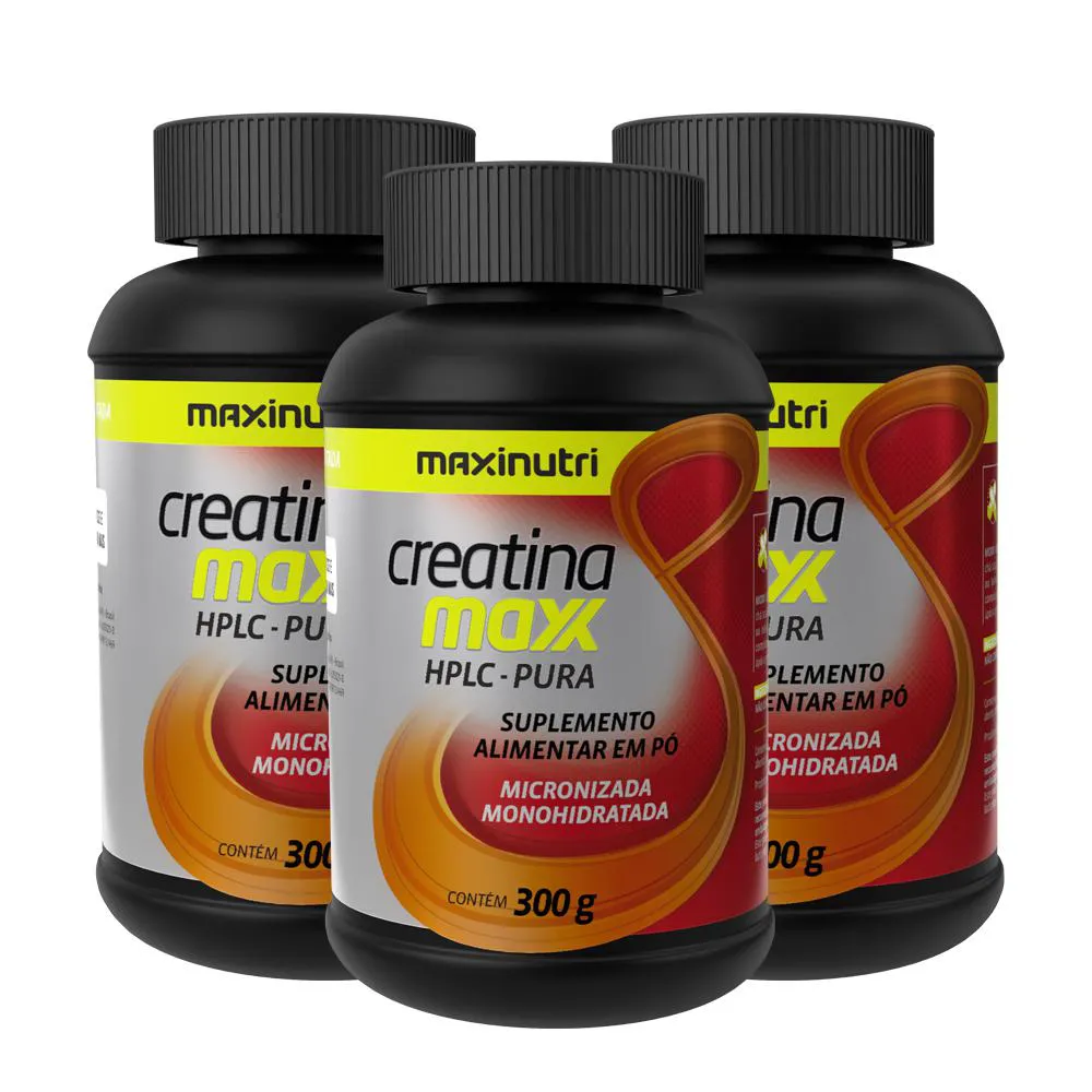 KIT 3 CREATINA MONOHIDRATADA MAXX POTE 300G HPLC PURA MAXINUTRI
