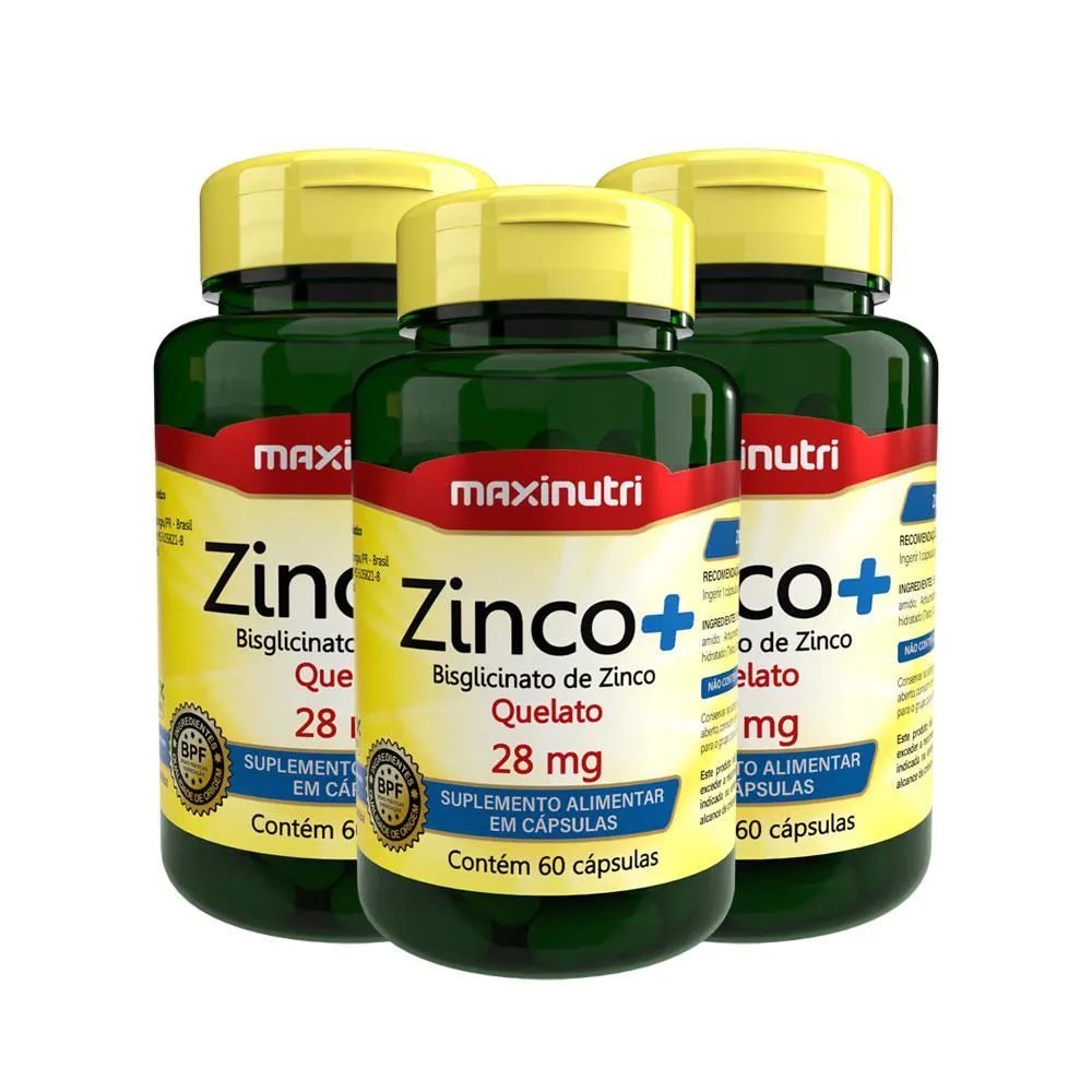KIT 3 ZINCO+ 28MG COM 60 CAPSULAS MAXINUTRI