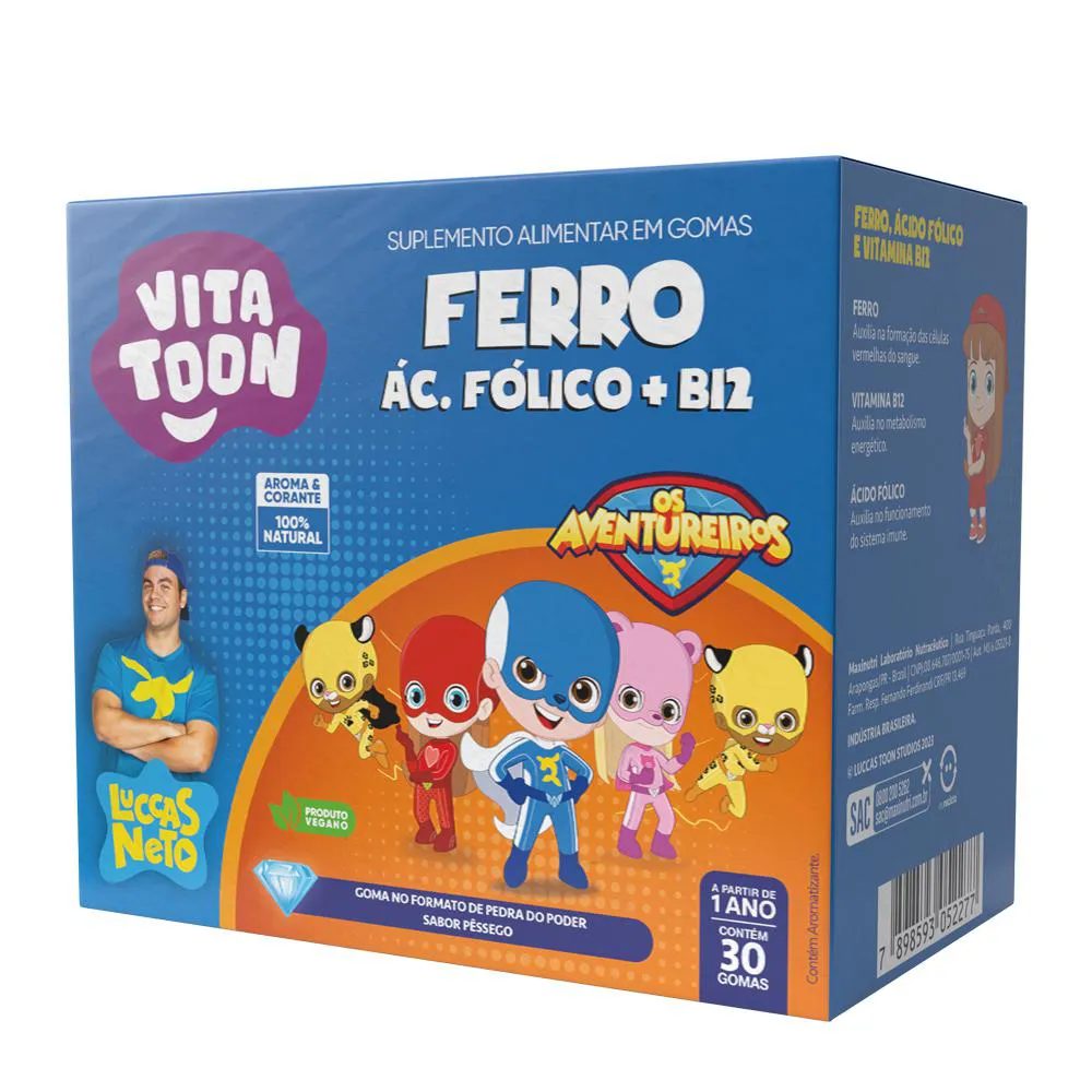 VITATOON LUCCAS NETO VITAMINA FERRO PêSSEGO 30 GOMAS MAXINUTRI
