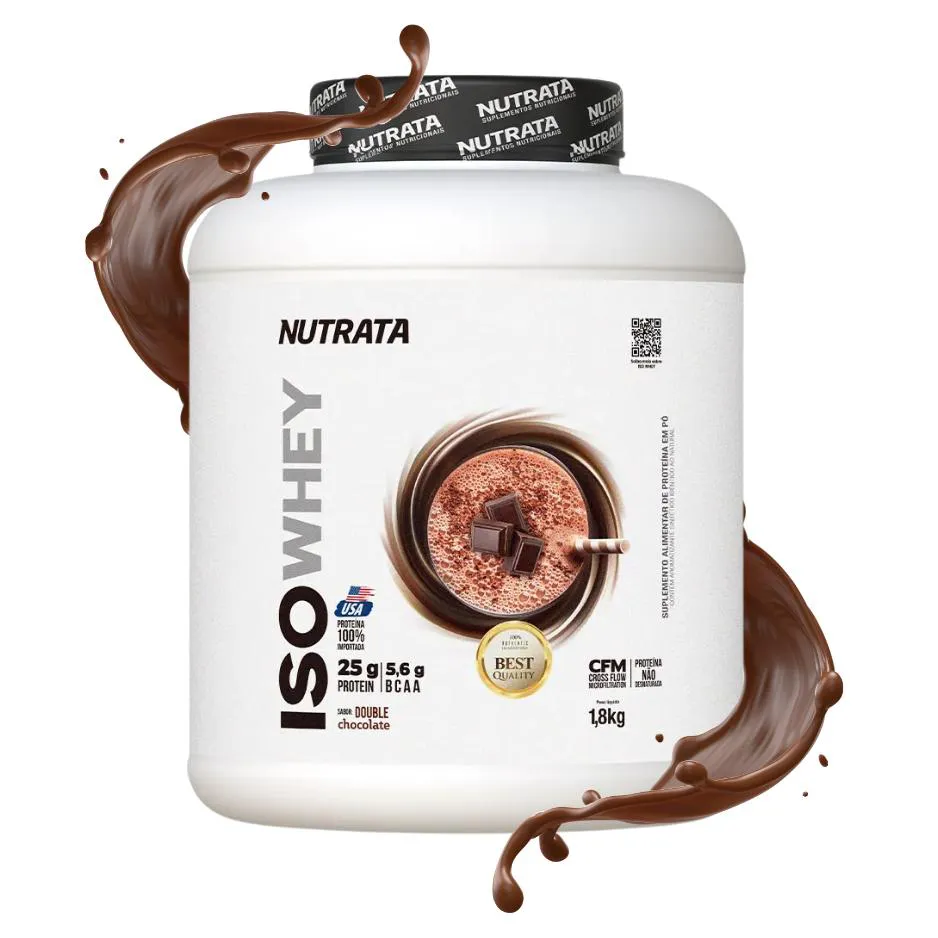 ISO WHEY NUTRATA 1,8KG DOUBLE CHOCOLATE - 25G PROTEINA - 5,6G BCAA