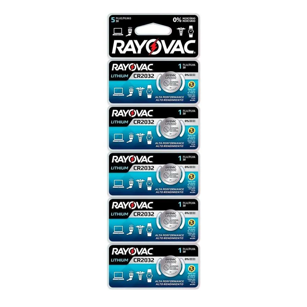 BATERIA RAYOVAC CR2032-5 BOTãO ELETRôNICA LíTIO - CARTELA COM 5 UNIDADES