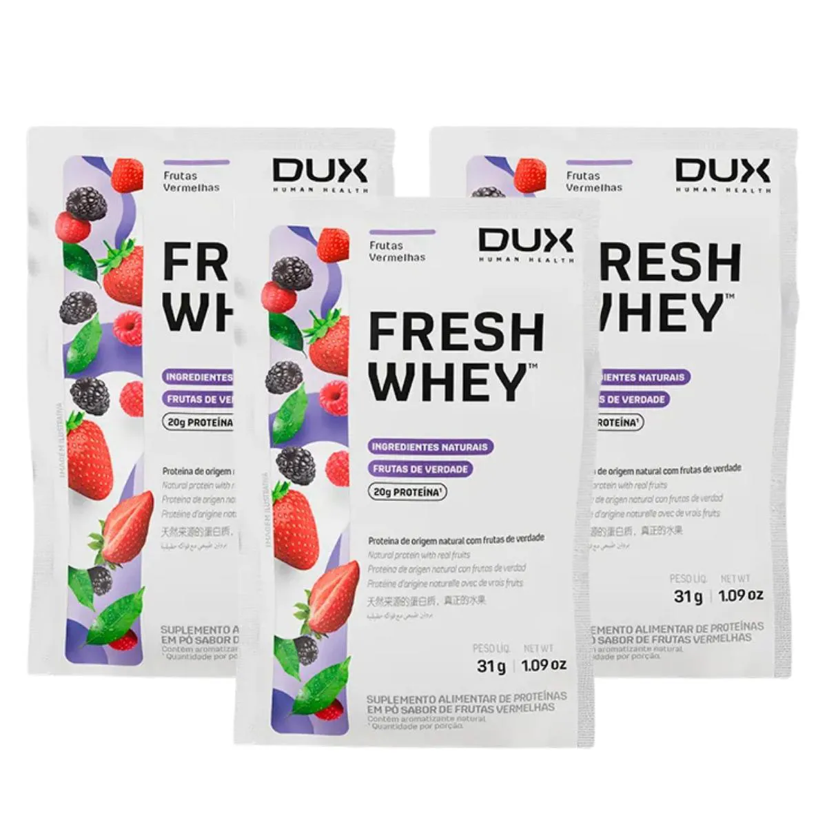 3X SACHE WHEY PROTEIN FRESH DUX FRUTAS VERMELHAS 29G