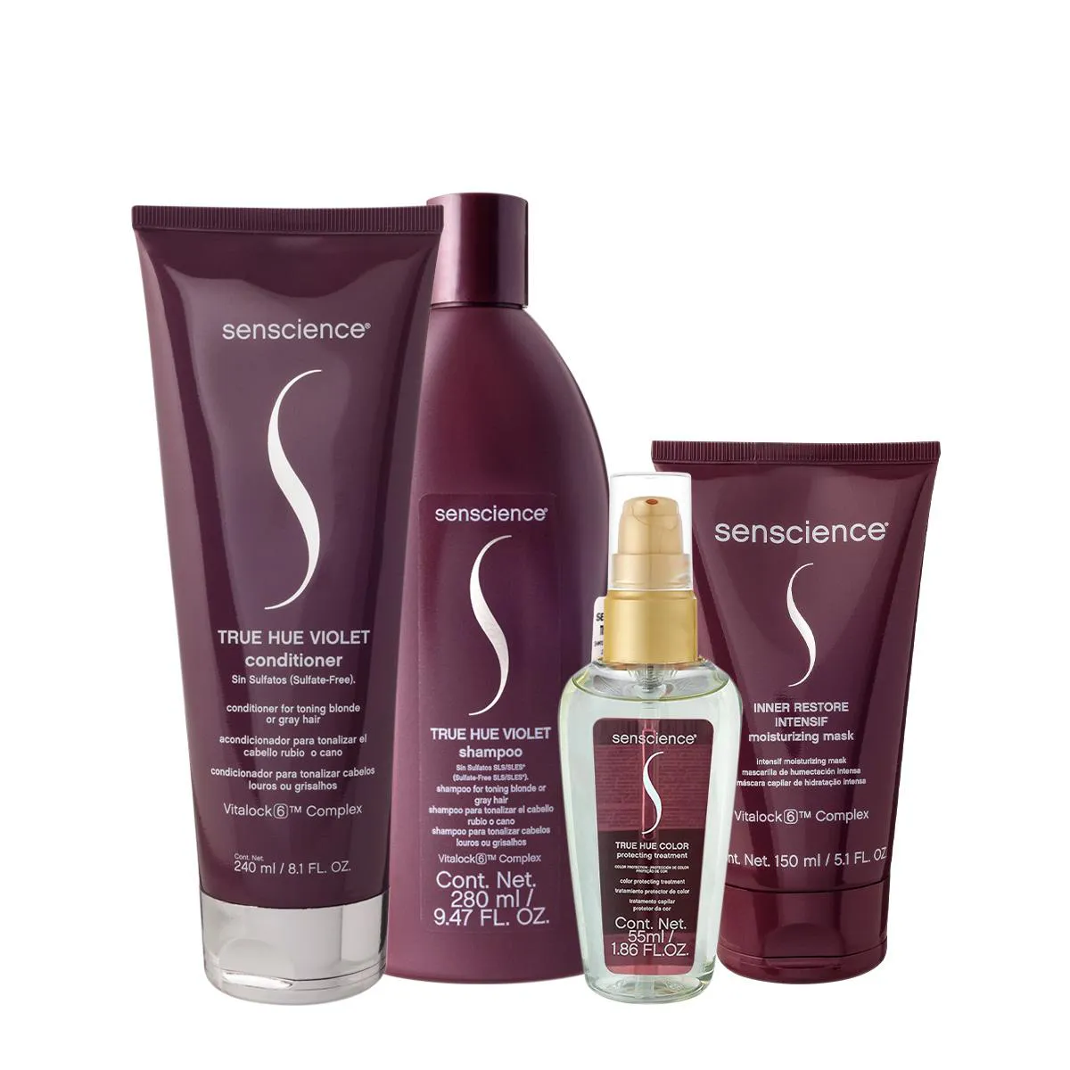 KIT SENSCIENCE TRUE HUE VIOLET SHAMPOO CONDICIONADOR MáSCARA E ÓLEO (4 PRODUTOS)