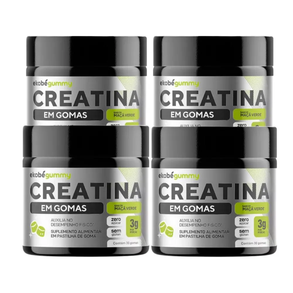 CREATINA MONOHIDRATADA GUMMIES SABOR MAçã VERDE KIT 4 POTES