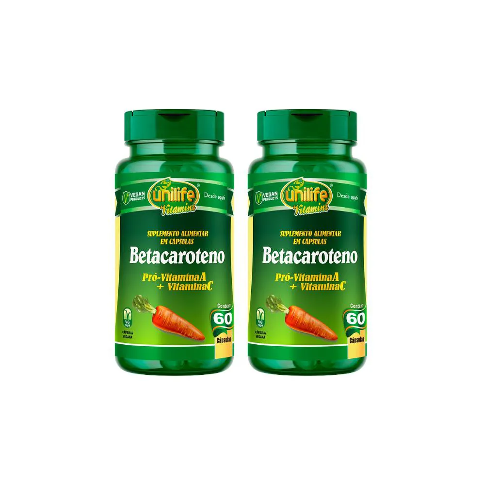 KIT 2 BETACAROTENO + VIT C SUPLEMENTO VEGANO - 60 CAPS - UNILIFE