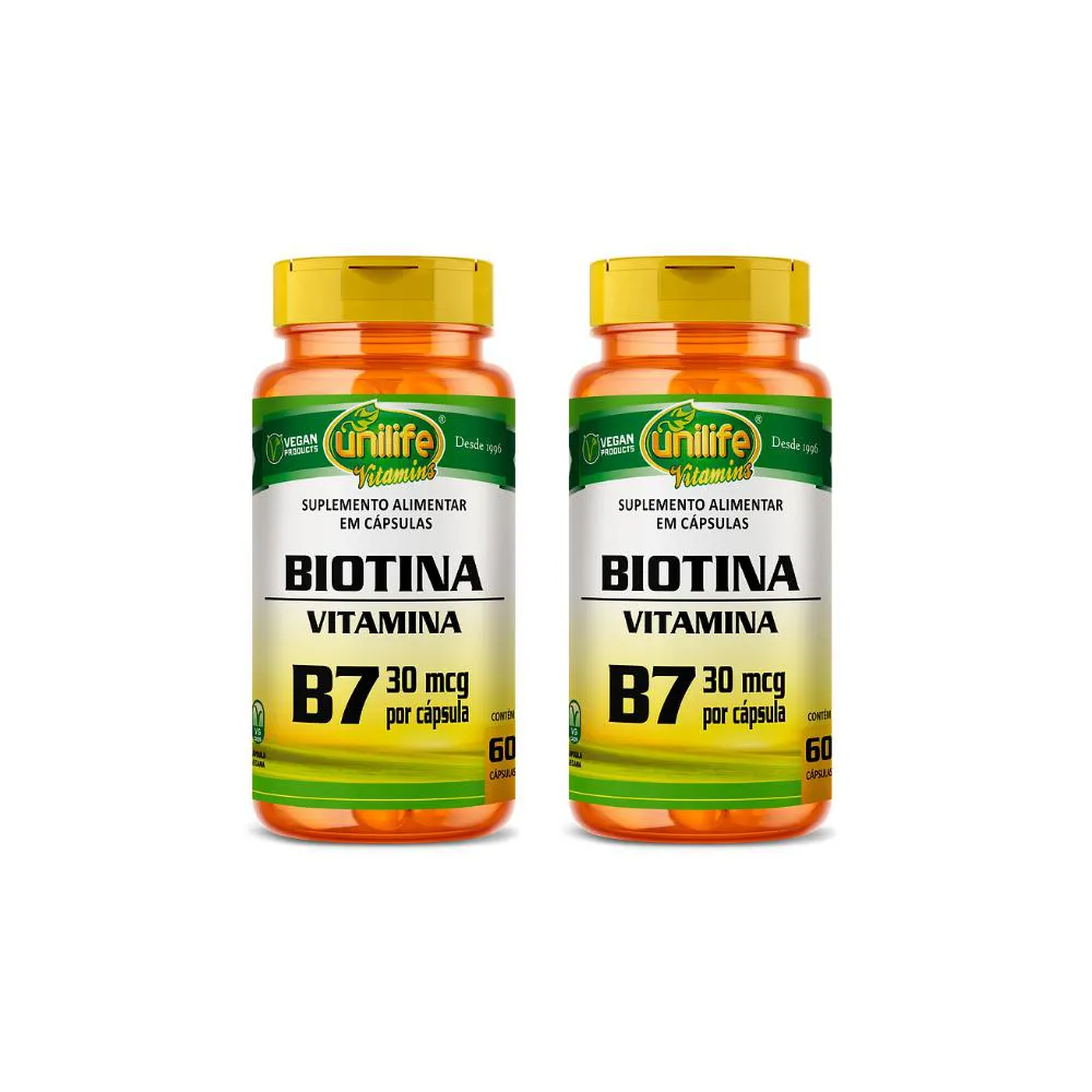 KIT 2 BIOTINA VITAMINA B7 SUPLEMENTO VEGANO - 60 CAPS - UNILIFE