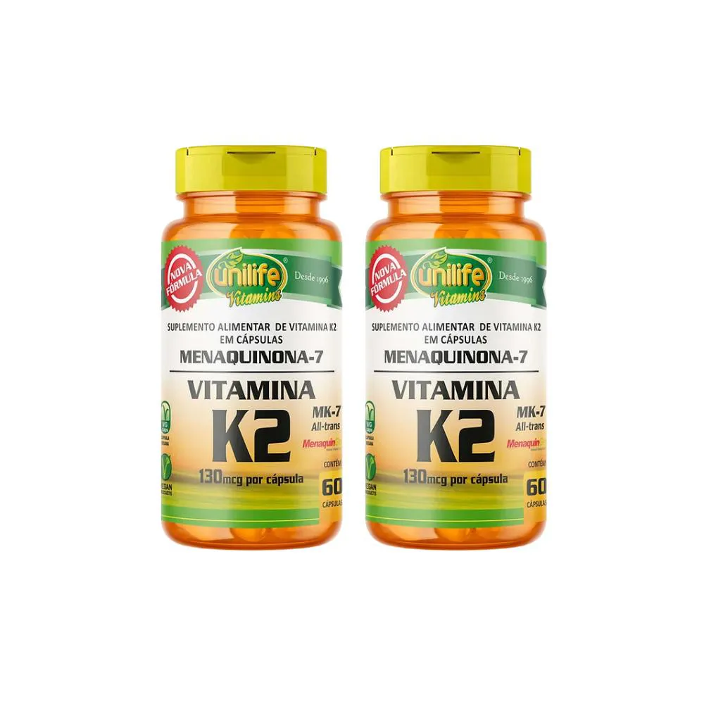 KIT 2 VITAMINA K2 MENAQUINONA MK-7 SUPLEMENTO VEGANO - 60 CAPS - UNILIFE