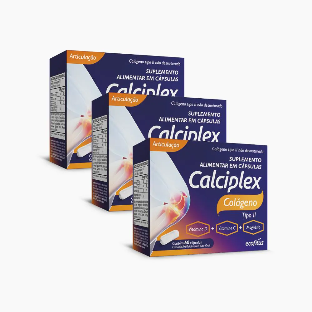 KIT 3 CALCIPLEX COLáGENO TIPO II 40MG - 60 CAPS - ECOFITUS
