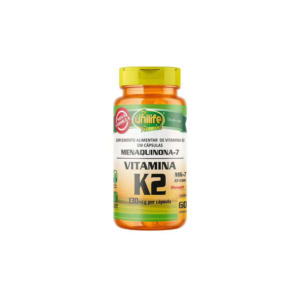 VITAMINA K2 MENAQUINONA MK-7 SUPLEMENTO VEGANO - 60 CAPS - UNILIFE