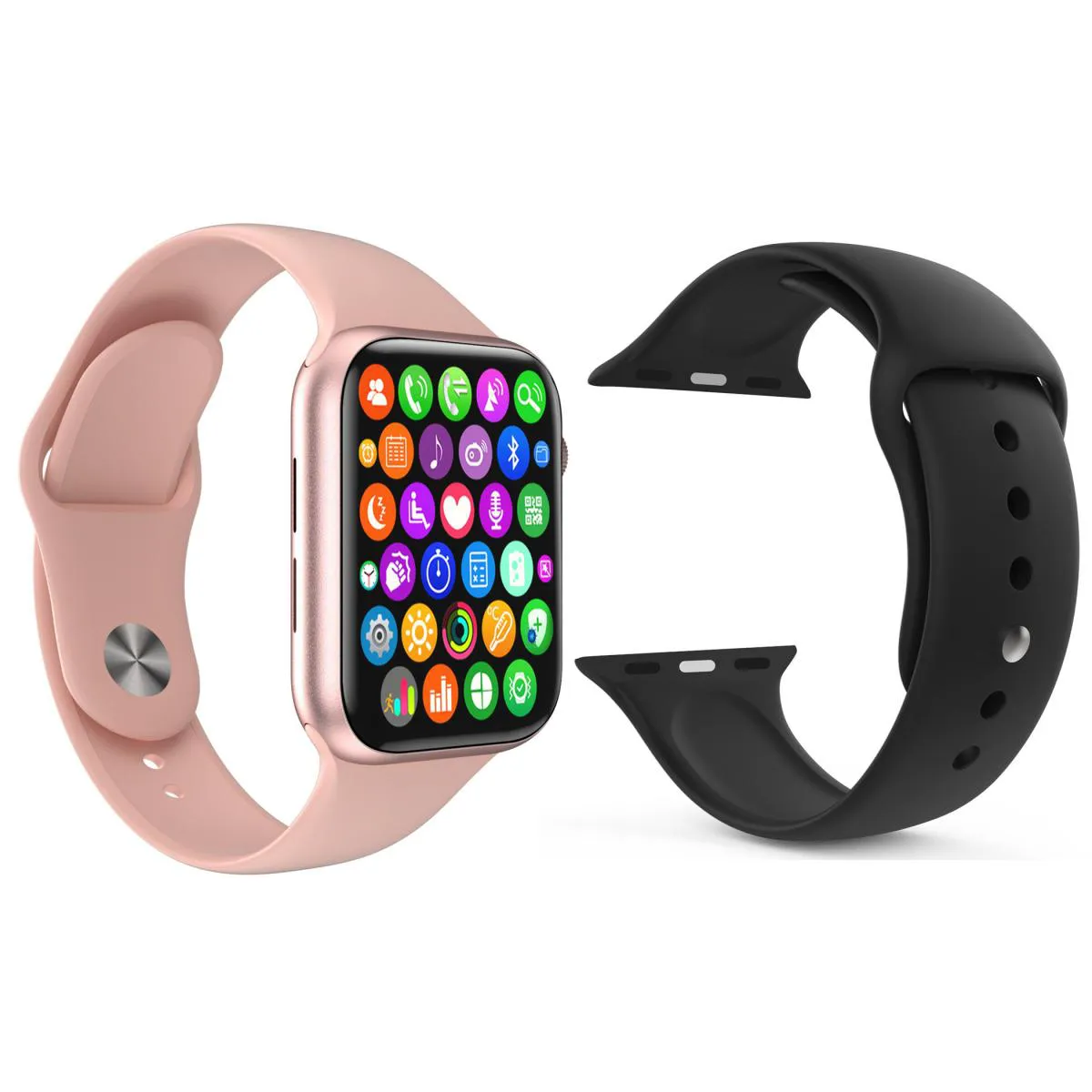 KIT 1 RELóGIO INTELIGENTE SMARTWATCH IWO 8 LITE PLUS ROSA + 1 PULSEIRA EXTRA SILICONE PRETO