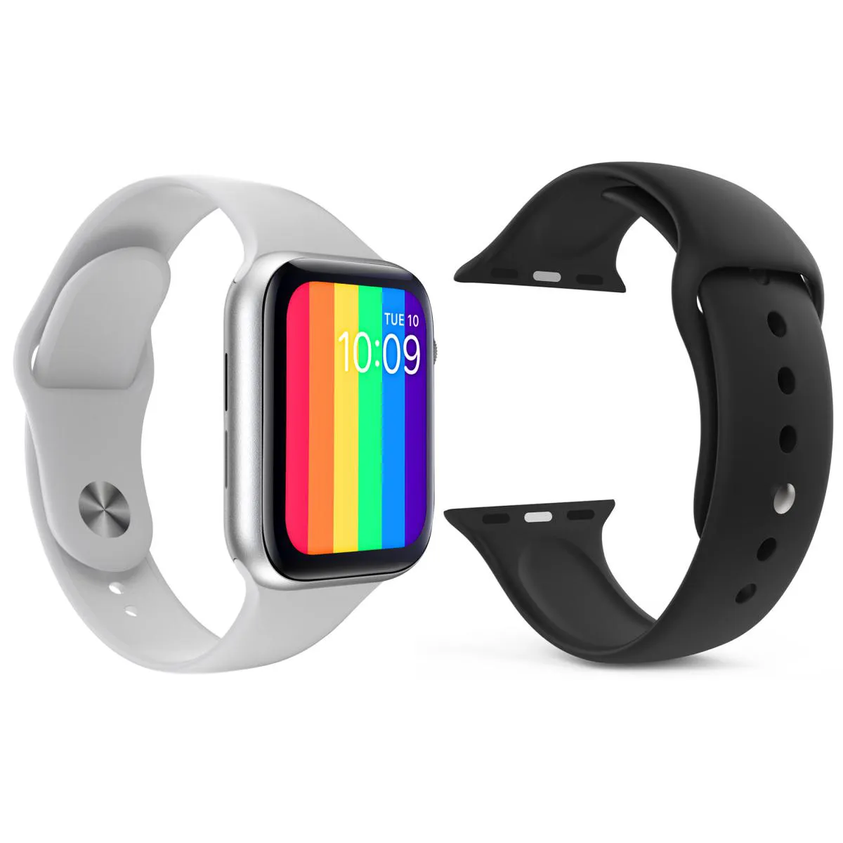 KIT 1 RELóGIO INTELIGENTE SMARTWATCH IWO12 LITE BRANCO ANDROID IOS + 1 PULSEIRA SILICONE PRETO