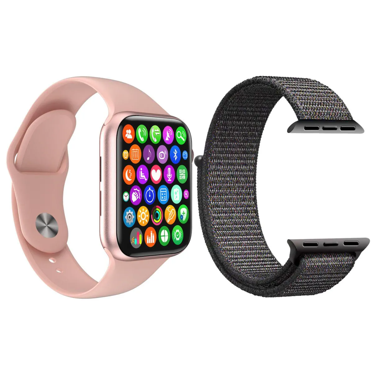 KIT 1 RELóGIO INTELIGENTE SMARTWATCH IWO8 LITE PLUS ROSA + 1 PULSEIRA EXTRA NYLON CINZA