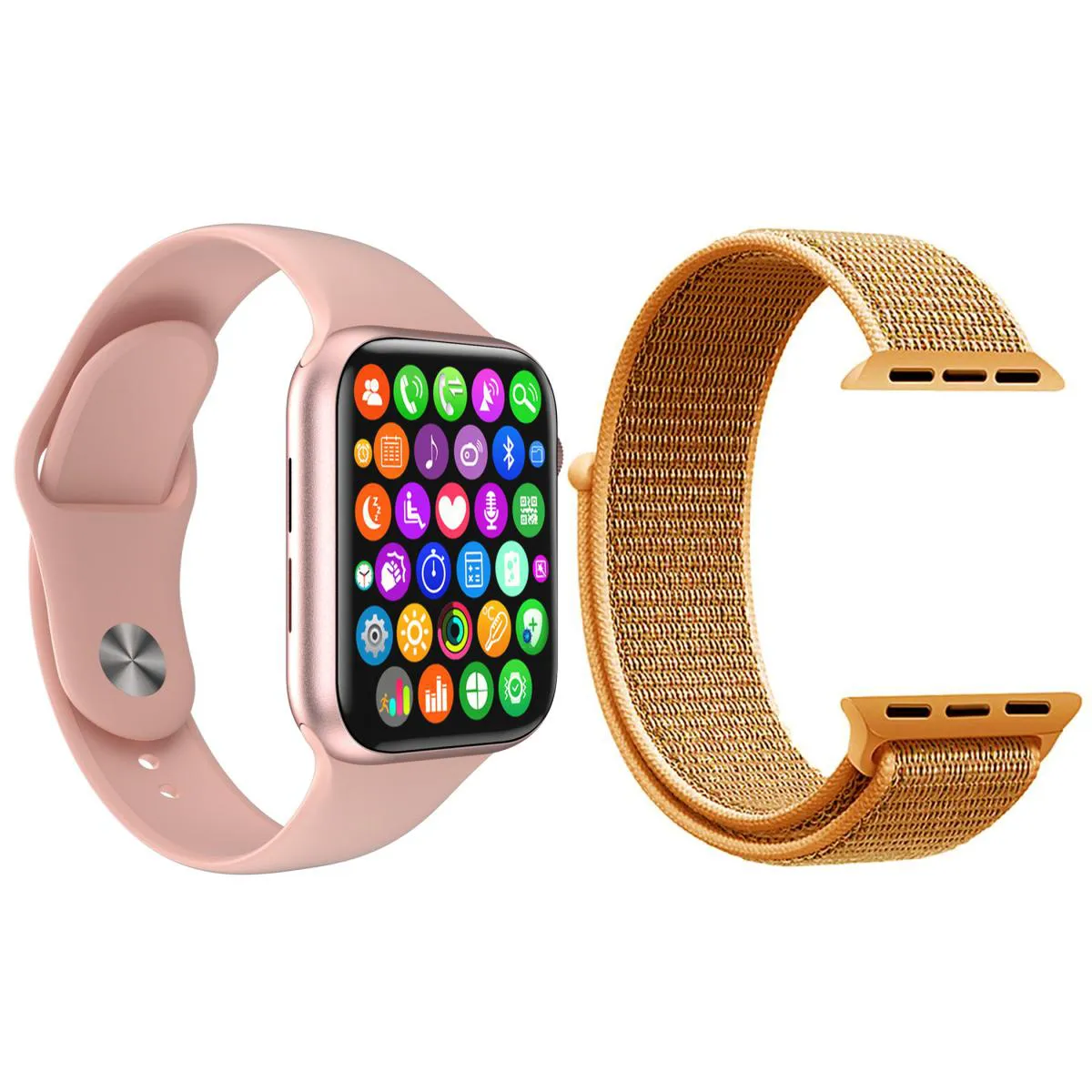 KIT 1 RELóGIO INTELIGENTE SMARTWATCH IWO8 LITE PLUS ROSA + 1 PULSEIRA EXTRA NYLON LARANJA