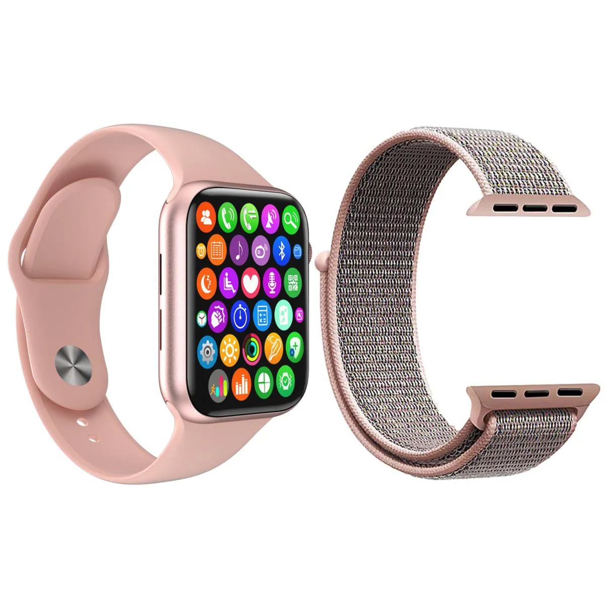 KIT 1 RELóGIO INTELIGENTE SMARTWATCH IWO8 LITE PLUS ROSA + 1 PULSEIRA EXTRA NYLON ROSA