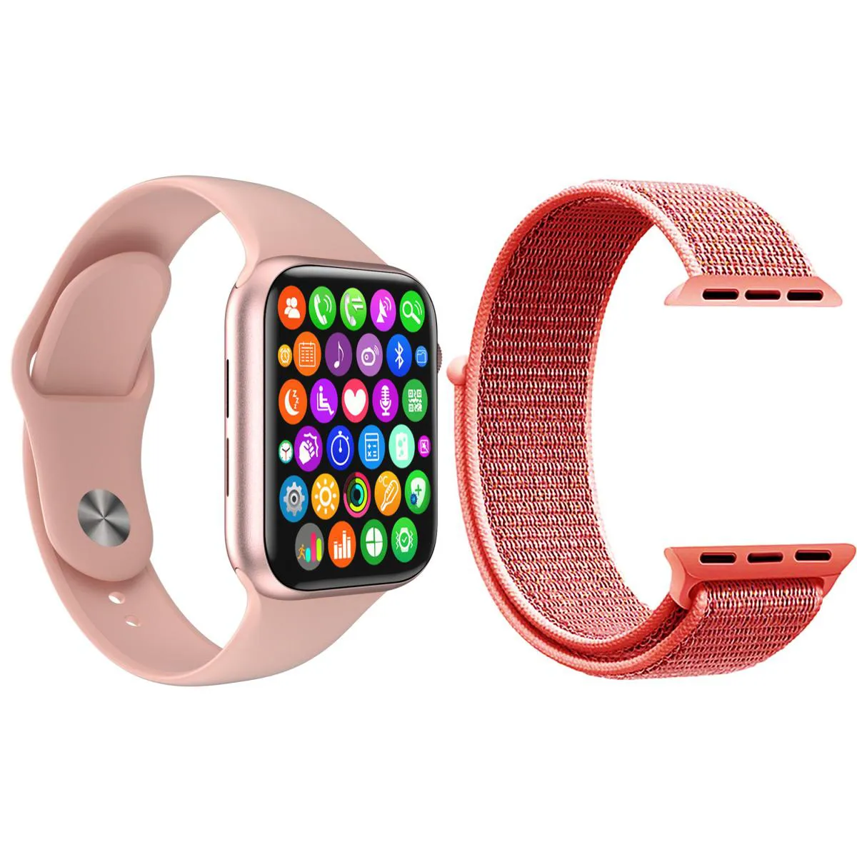 KIT 1 RELóGIO INTELIGENTE SMARTWATCH IWO8 LITE PLUS ROSA + 1 PULSEIRA EXTRA NYLON ROSA SHOCK