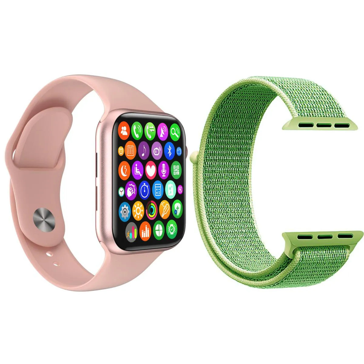 KIT 1 RELóGIO INTELIGENTE SMARTWATCH IWO8 LITE PLUS ROSA + 1 PULSEIRA EXTRA NYLON VERDE