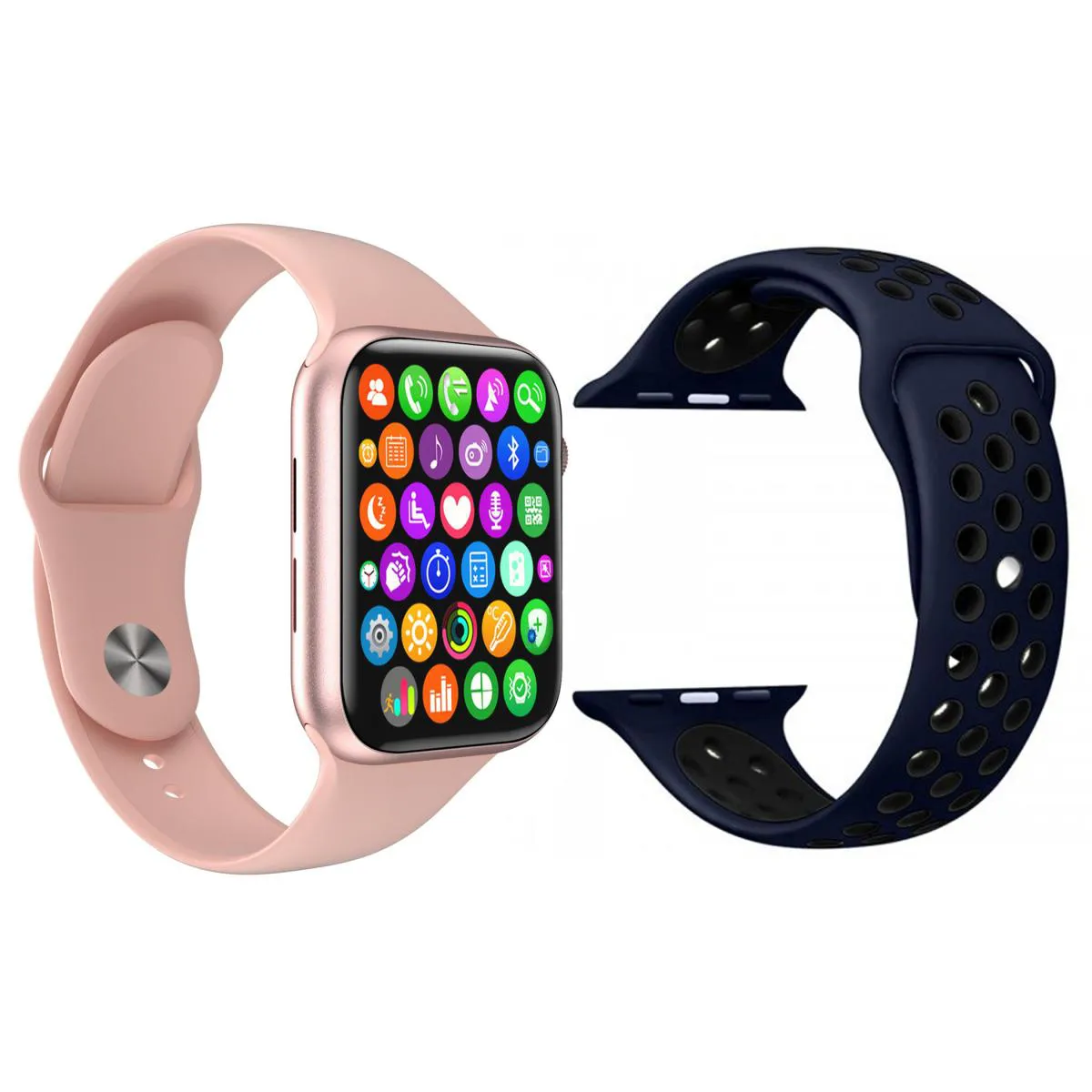 KIT 1 RELóGIO INTELIGENTE SMARTWATCH IWO8 LITE PLUS ROSA + 1 PULSEIRA EXTRA SPORT AZUL E PRETO