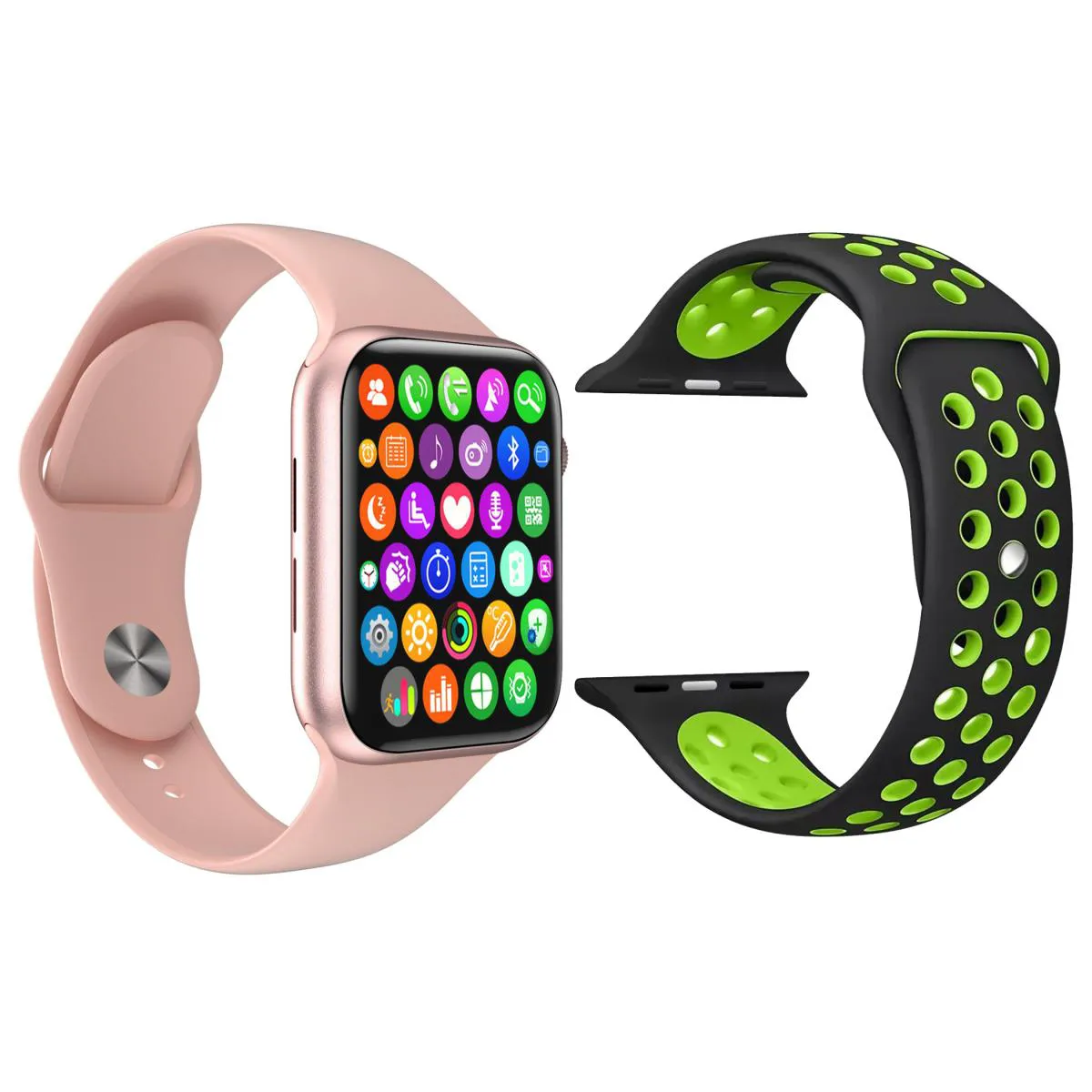 KIT 1 RELóGIO INTELIGENTE SMARTWATCH IWO8 LITE PLUS ROSA + 1 PULSEIRA EXTRA SPORT PRETO COM VERDE