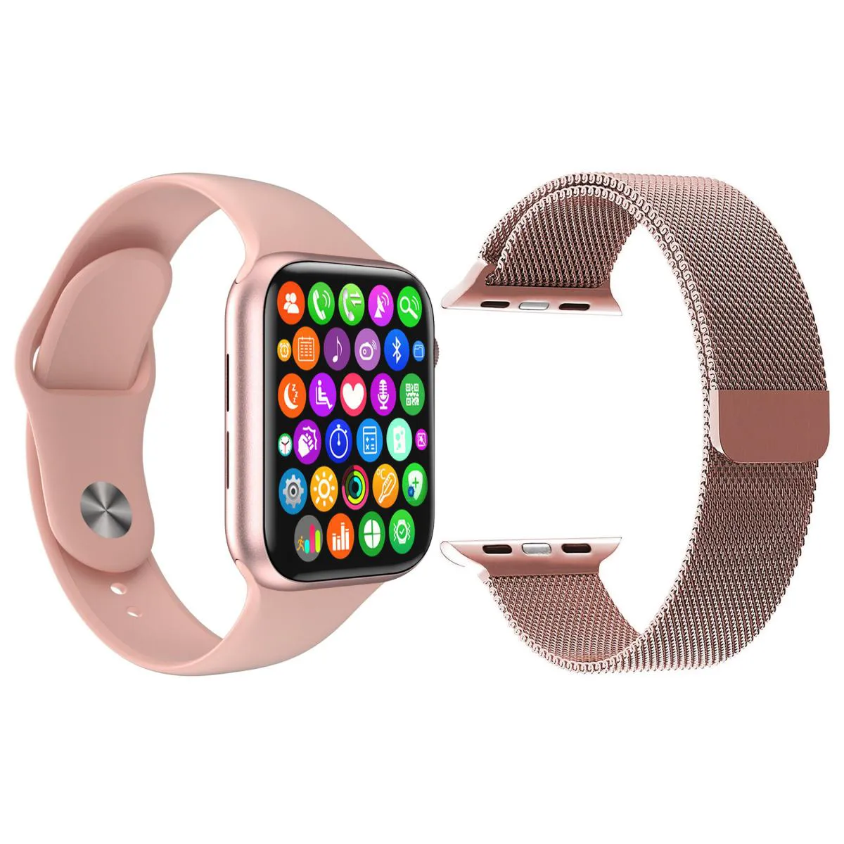 KIT 1 RELóGIO INTELIGENTE SMARTWATCH IWO9 LITE ROSA ANDROID IOS + 1 PULSEIRA EXTRA AçO MILANESE ROSA