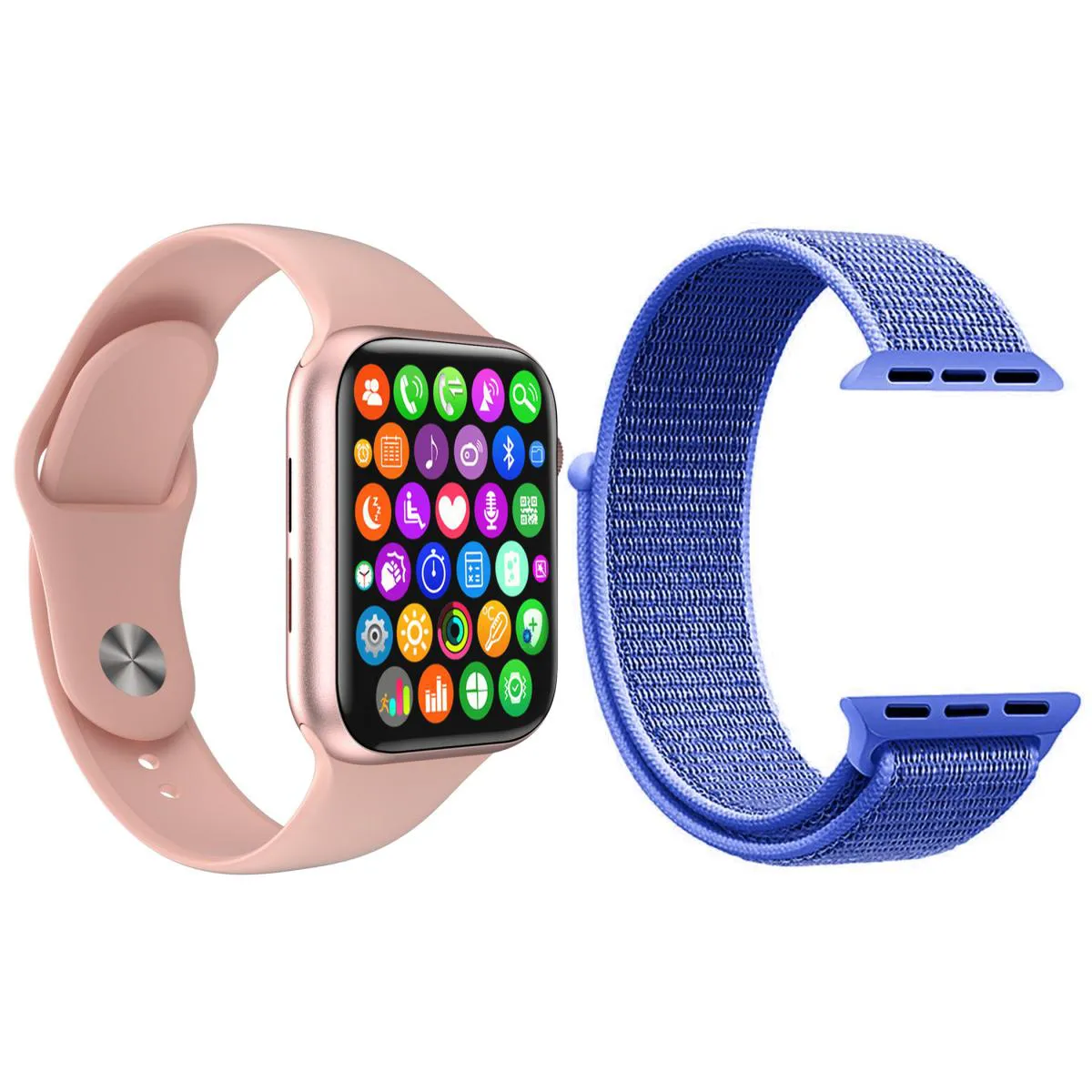 KIT 1 RELóGIO INTELIGENTE SMARTWATCH IWO9 LITE ROSA ANDROID IOS + 1 PULSEIRA EXTRA NYLON AZUL