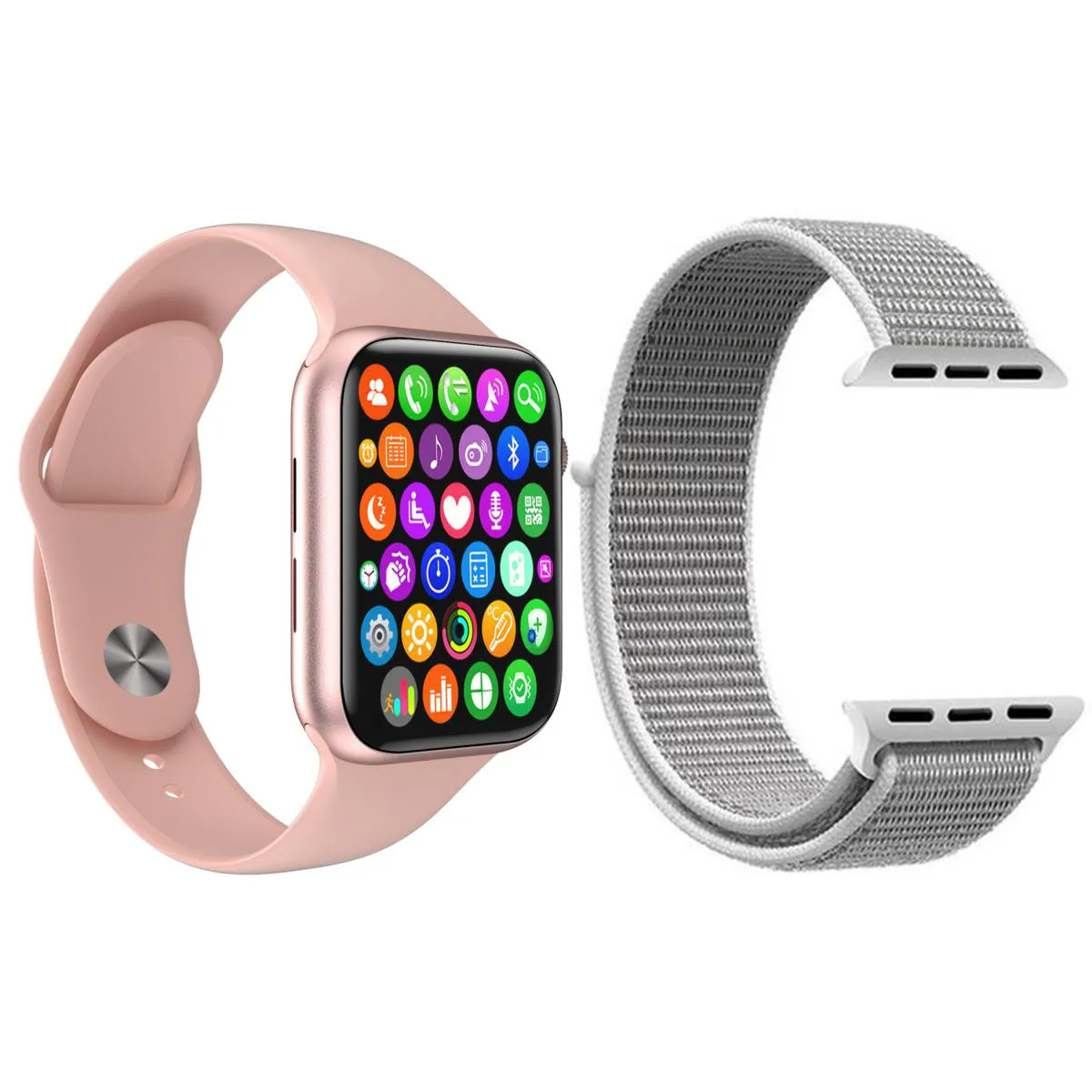 KIT 1 RELóGIO INTELIGENTE SMARTWATCH IWO9 LITE ROSA ANDROID IOS + 1 PULSEIRA EXTRA NYLON BRANCO