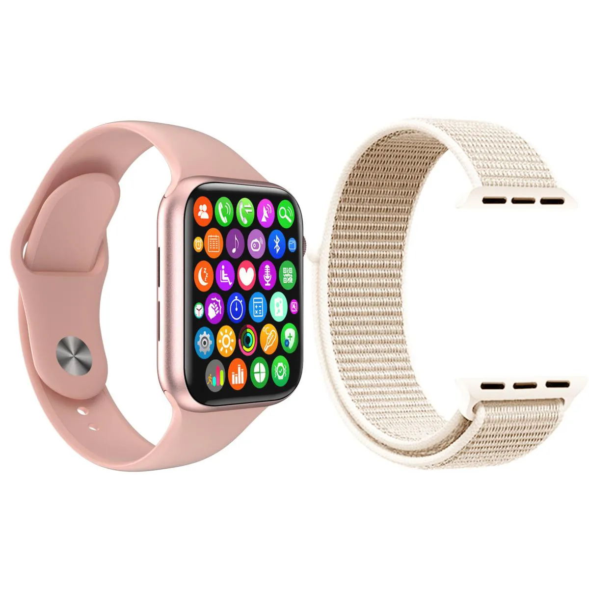KIT 1 RELóGIO INTELIGENTE SMARTWATCH IWO9 LITE ROSA ANDROID IOS + 1 PULSEIRA EXTRA NYLON ROSA VINTAGE