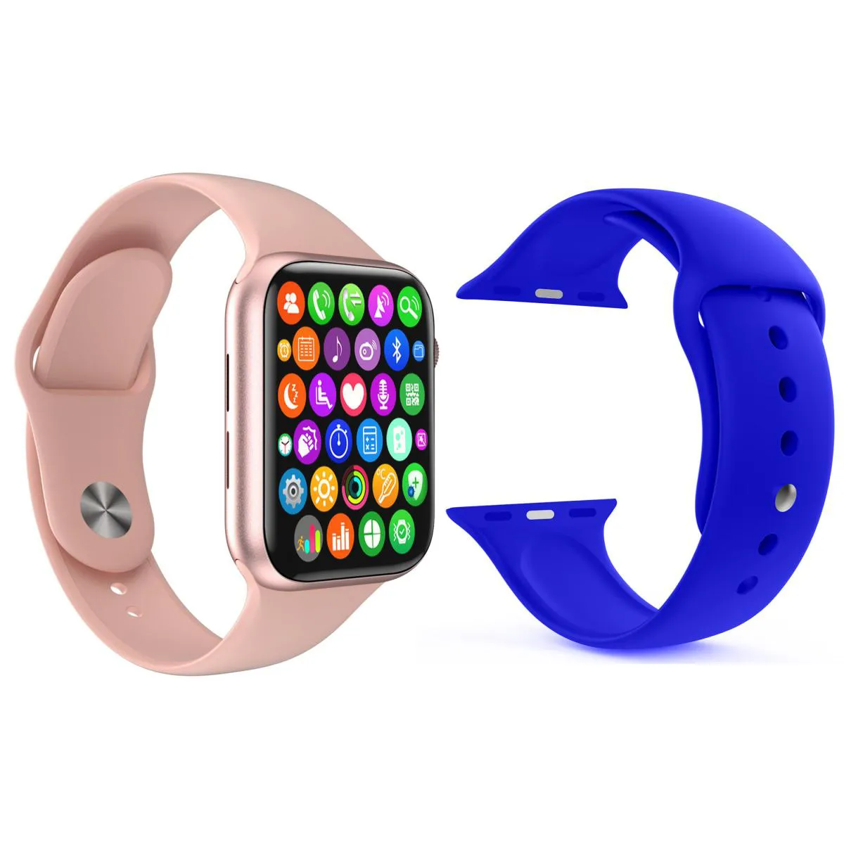 KIT 1 RELóGIO INTELIGENTE SMARTWATCH IWO9 LITE ROSA ANDROID IOS + 1 PULSEIRA EXTRA SILICONE AZUL ESCURO