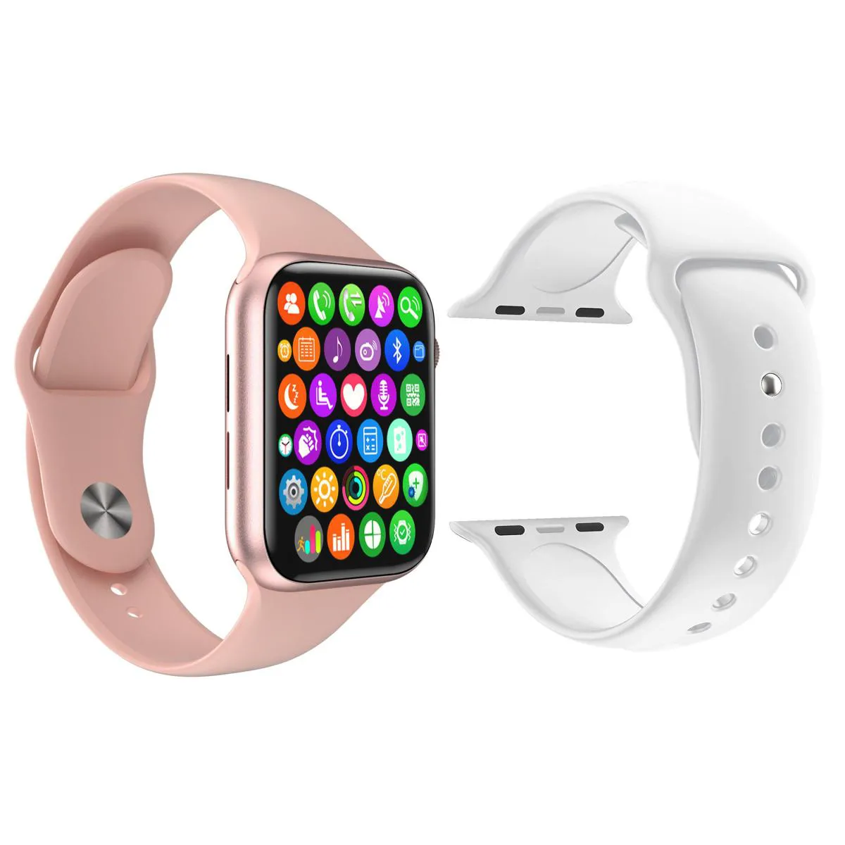 KIT 1 RELóGIO INTELIGENTE SMARTWATCH IWO9 LITE ROSA ANDROID IOS + 1 PULSEIRA EXTRA SILICONE BRANCO
