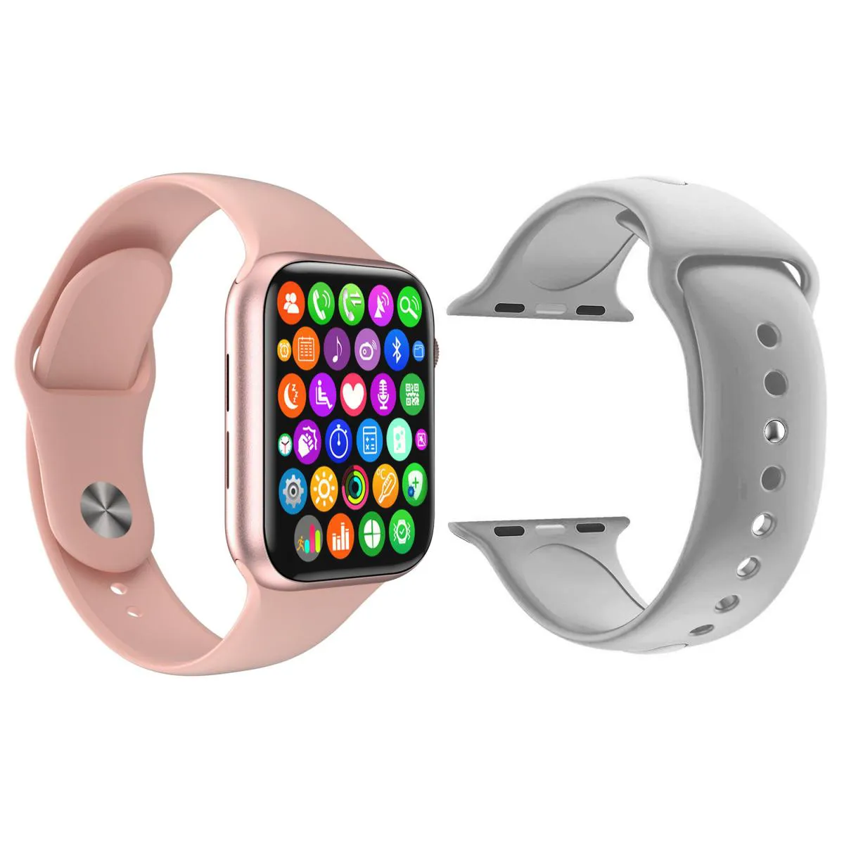 KIT 1 RELóGIO INTELIGENTE SMARTWATCH IWO9 LITE ROSA ANDROID IOS + 1 PULSEIRA EXTRA SILICONE CINZA