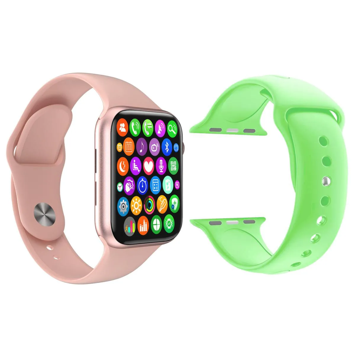 KIT 1 RELóGIO INTELIGENTE SMARTWATCH IWO9 LITE ROSA ANDROID IOS + 1 PULSEIRA EXTRA SILICONE VERDE