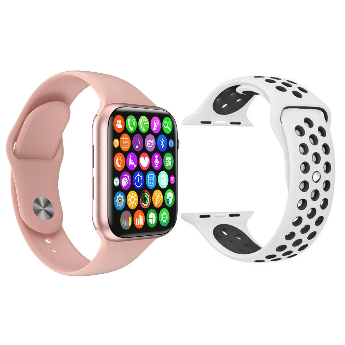 KIT 1 RELóGIO INTELIGENTE SMARTWATCH IWO9 LITE ROSA ANDROID IOS + 1 PULSEIRA EXTRA SPORT BRANCO E PRETO
