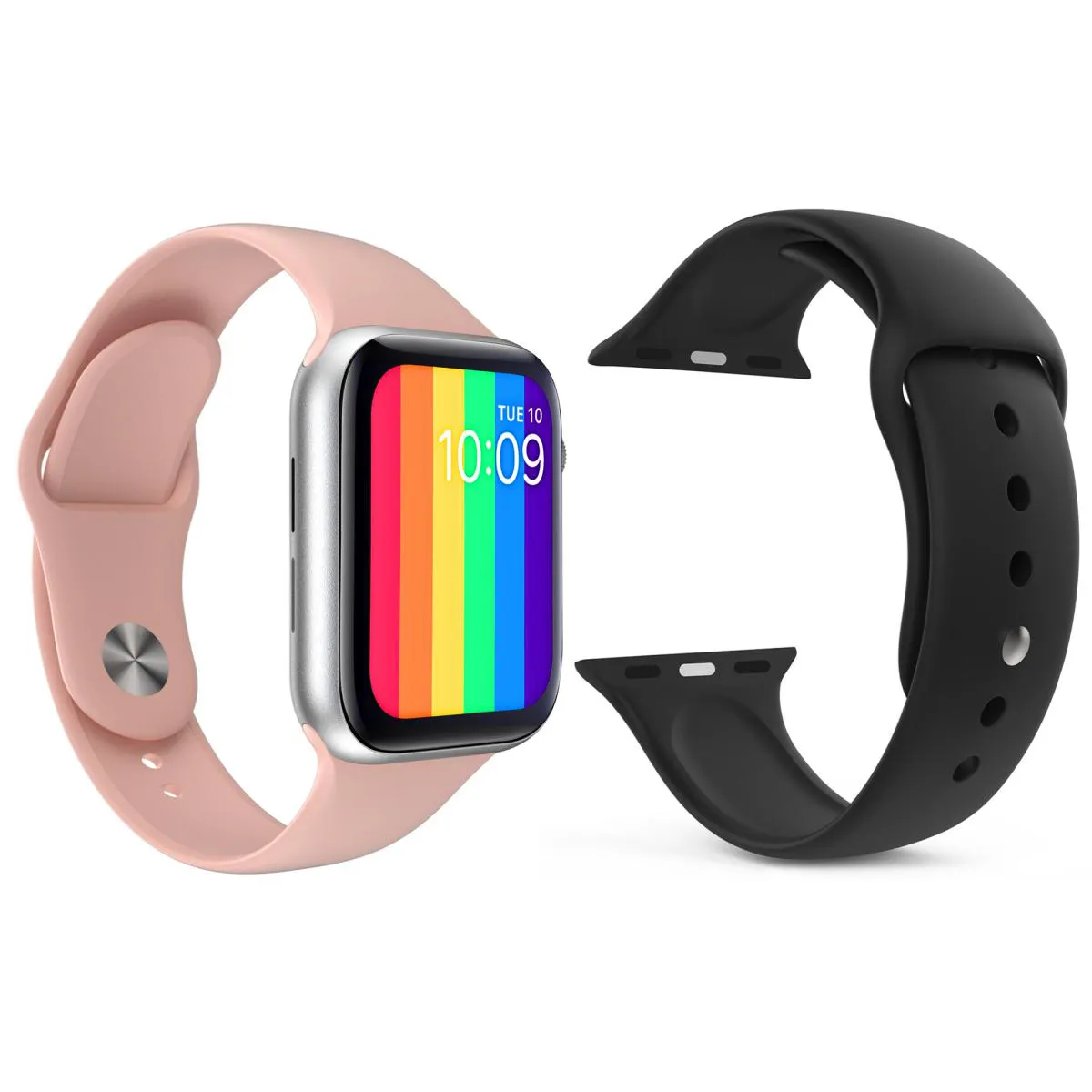 KIT 1 RELóGIO INTELIGENTE SMARTWATCH W26 TELA INFINITA ROSA ANDROID IOS + 1 PULSEIRA SILICONE PRETO