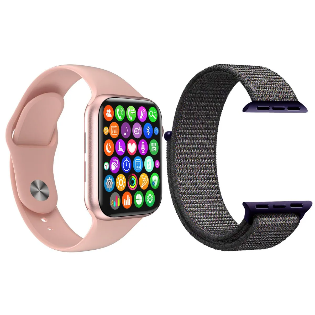 KIT 1 RELóGIO INTELIGENTE SMARTWATCH W34 S ROSA ANDROID IOS + 1 PULSEIRA EXTRA NYLON AZUL MARINHO