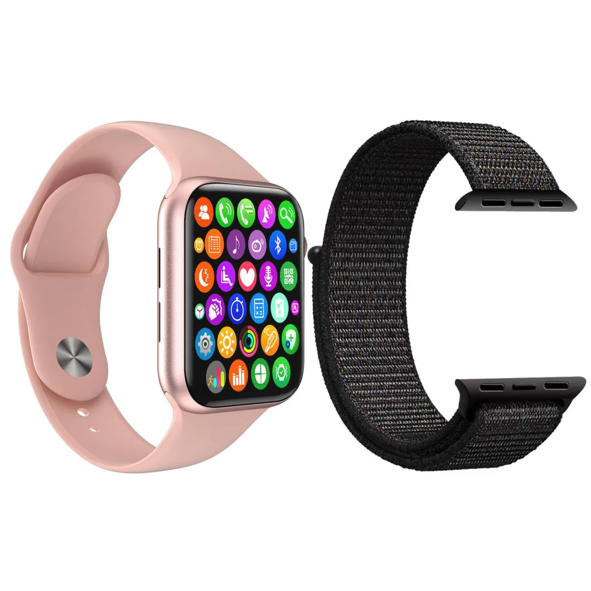 KIT 1 RELóGIO INTELIGENTE SMARTWATCH W34 S ROSA ANDROID IOS + 1 PULSEIRA EXTRA NYLON PRETO