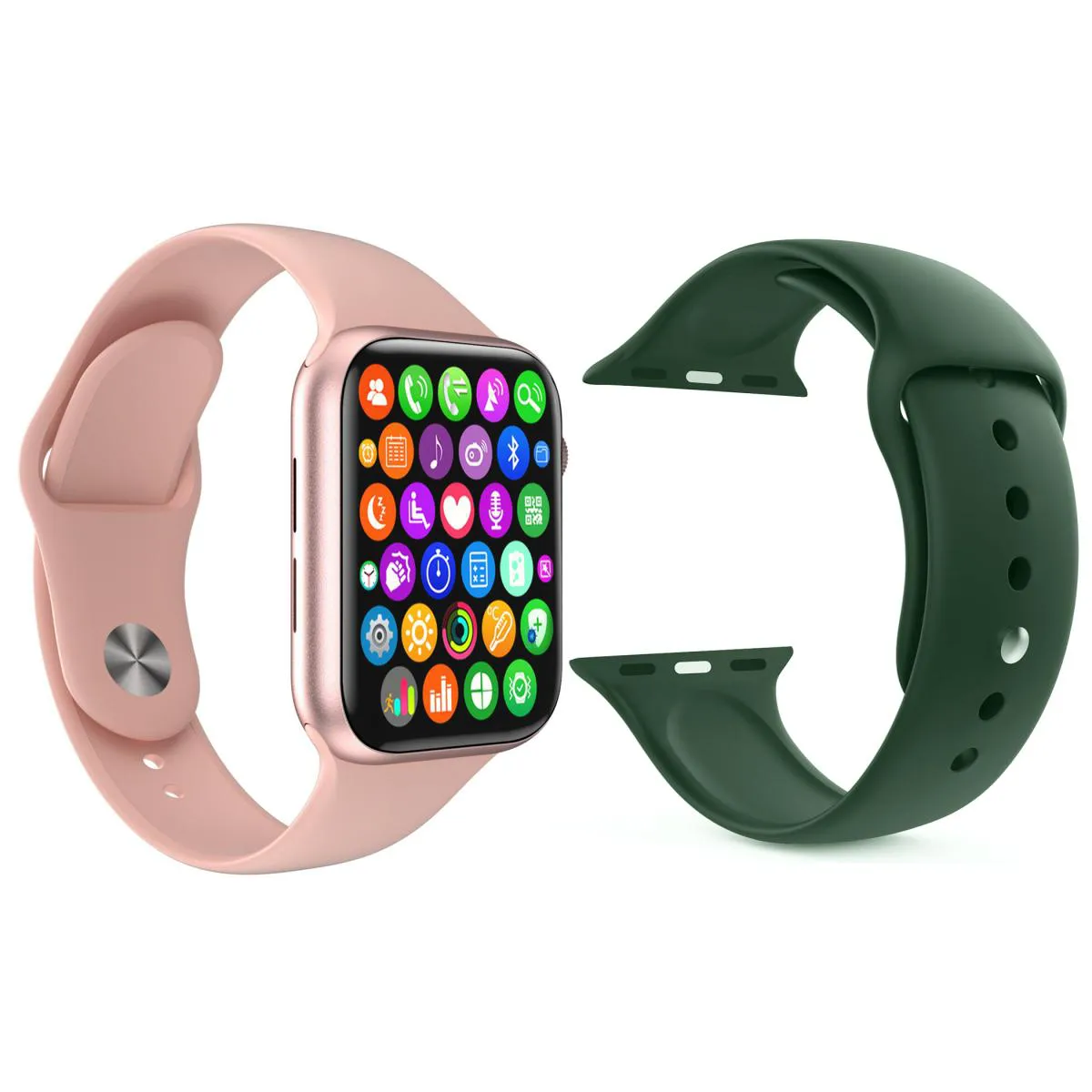 KIT 1 RELóGIO INTELIGENTE SMARTWATCH W34 S ROSA ANDROID IOS + 1 PULSEIRA SILICONE VERDE ESCURO