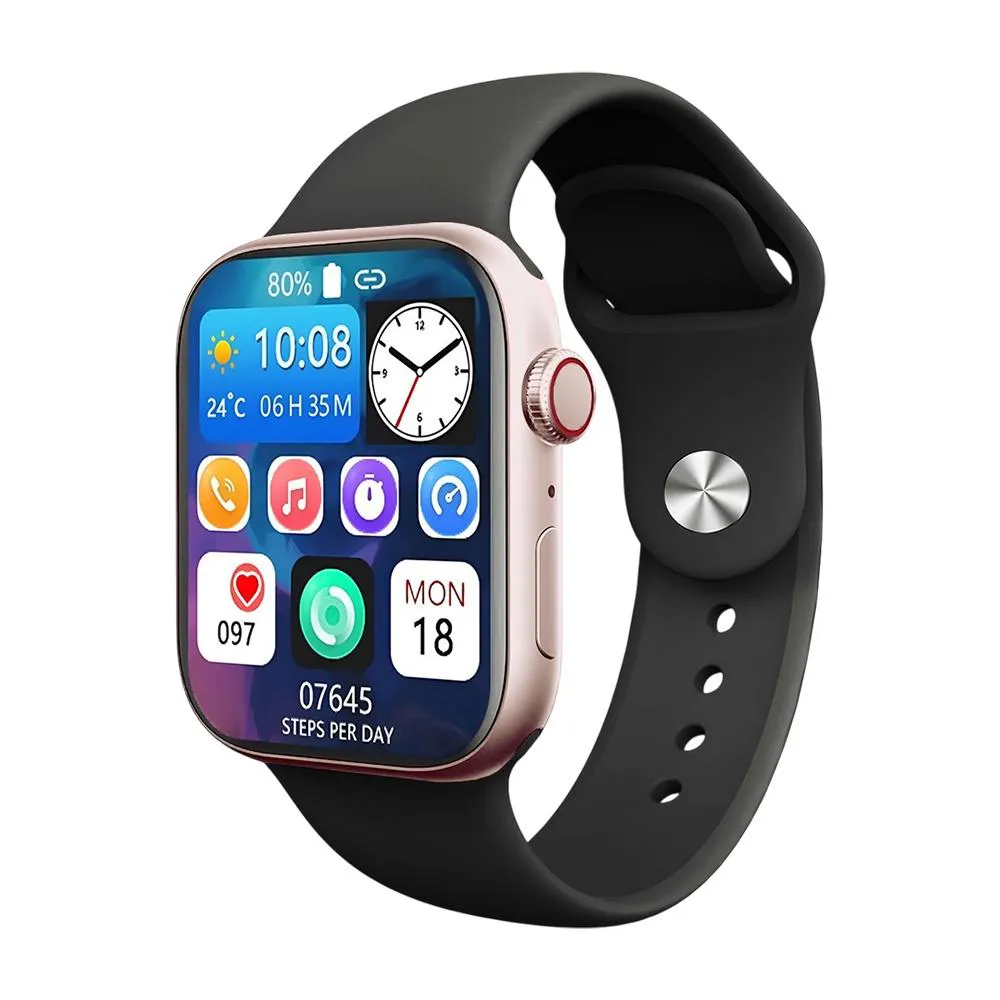 RELóGIO SMARTWATCH W34S ROSê GOLD COM PULSEIRA PRETA REMOVíVEL MONITOR CARDIACO ANDROID E IOS