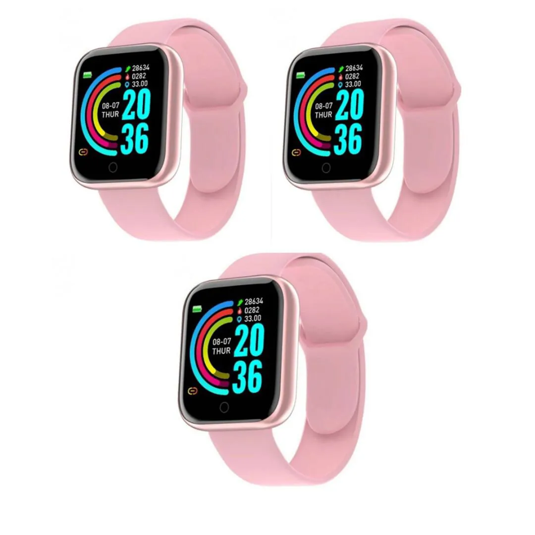 KIT 3 RELOGIO INTELIGENTE SMARTWATCH D20 ROSA