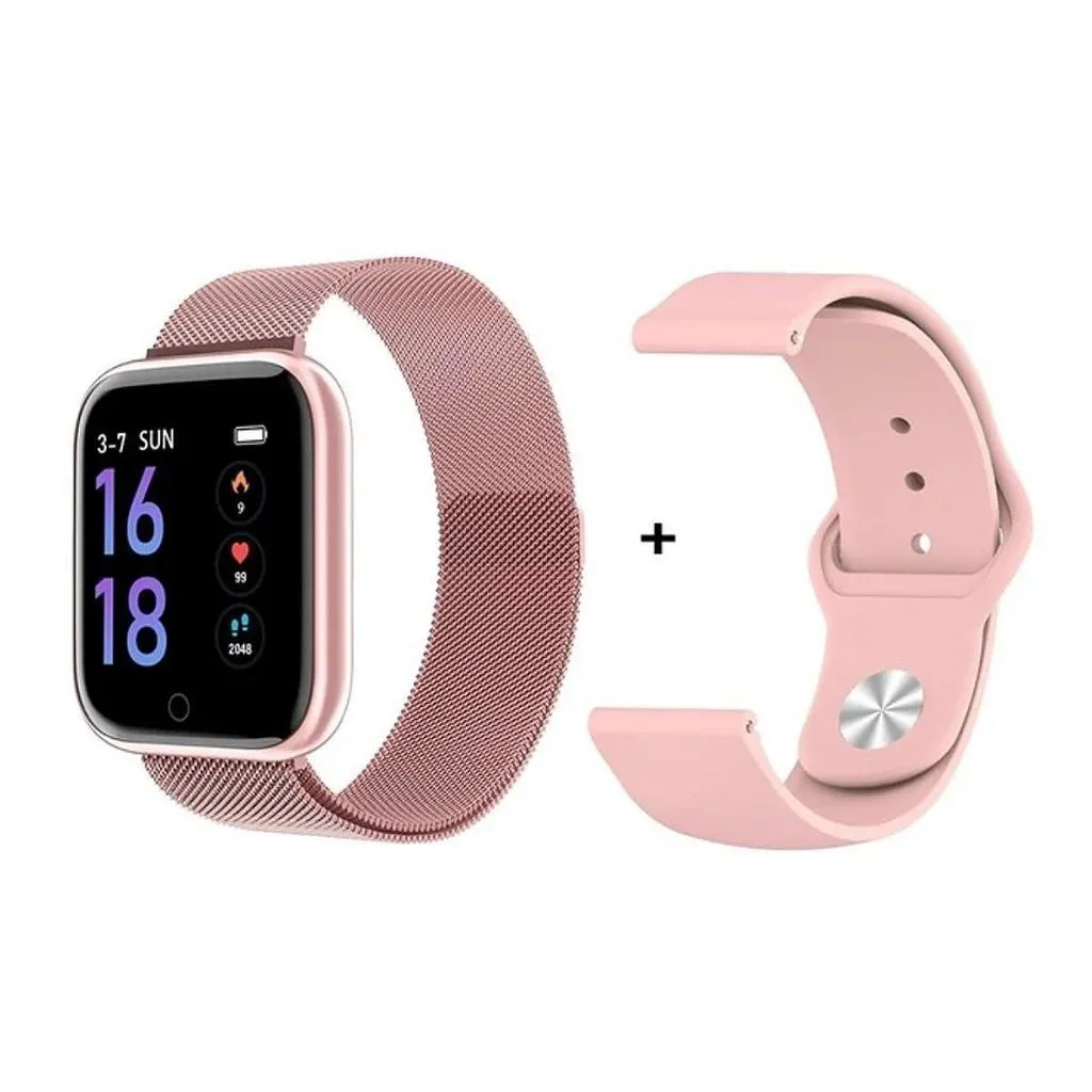 RELóGIO SMARTWATCH P70 MONITOR CARDíACO PRESSãO ARTERIAL PASSOS ANDROID IOS - ROSA