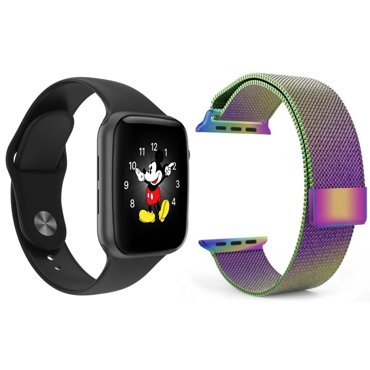 KIT 1 RELóGIO INTELIGENTE SMARTWATCH LD5 PRETO ANDROID IOS + 1 PULSEIRA EXTRA MILANESE ARCO ÍRIS