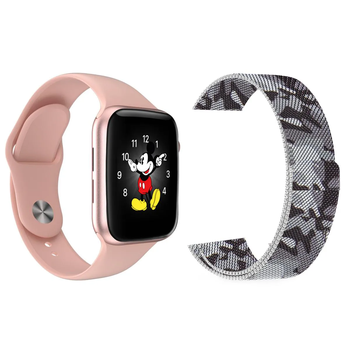 KIT 1 RELóGIO INTELIGENTE SMARTWATCH LD5 ROSA ANDROID IOS + 1 PULSEIRA EXTRA MILANESE CAMUFLADA