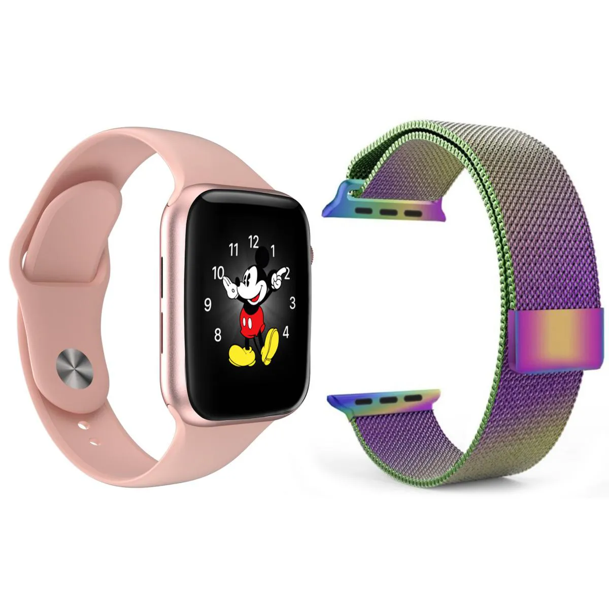 KIT 1 RELóGIO INTELIGENTE SMARTWATCH LD5 ROSA ANDROID IOS + 1 PULSEIRA EXTRA MILANESE ARCO ÍRIS
