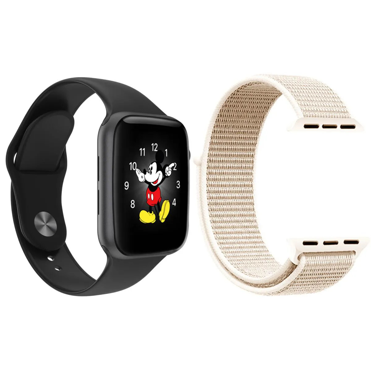 KIT 1 RELóGIO INTELIGENTE SMARTWATCH LD5 PRETO ANDROID IOS + 1 PULSEIRA EXTRA NYLON ROSA VINTAGE