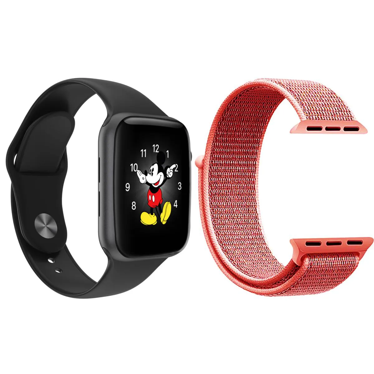 KIT 1 RELóGIO INTELIGENTE SMARTWATCH LD5 PRETO ANDROID IOS + 1 PULSEIRA EXTRA NYLON ROSA SHOCK
